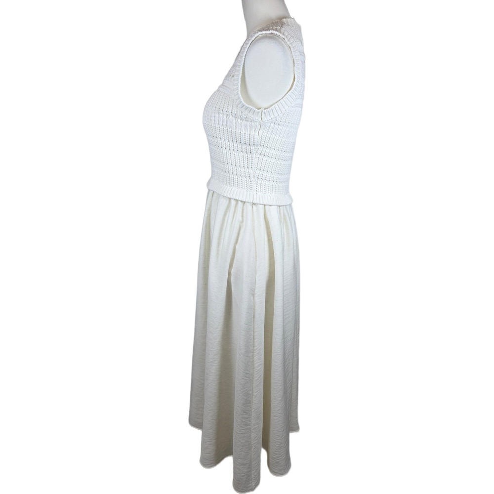 August Sky Cream Mixed Media Knit Sleeveless Midi Dress w/Pockets - Picture 8 of 11